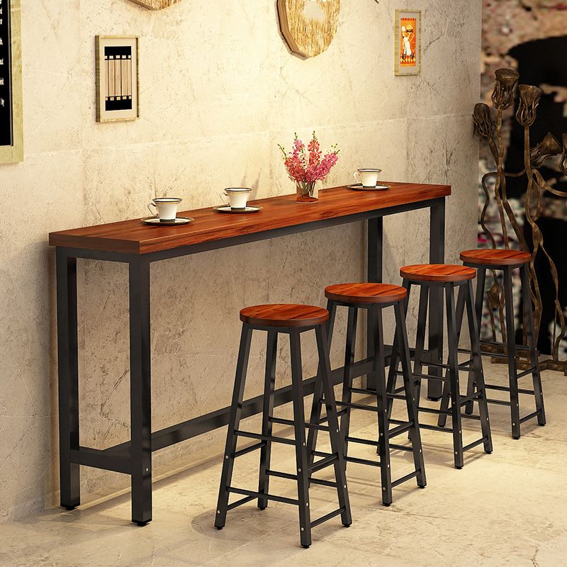 Contemporary Style 1/4/5/9 Pieces Solid Wood Rectangular Bar Table Set for Indoor