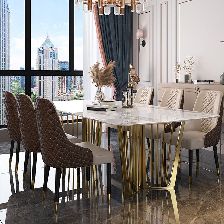 Traditional Luxury Stone Table Rectangle Dining Table with Stainless Steel Double Pedestal Clearhalo ' dining_table' 'Dining Tables & Seating' 'Dining Tables' 'furn' 'furn_dining_table' 'Furniture' 'furniture_dining_table' 'Kitchen & Dining Furniture' 'kitchen&dining_furn' 'kitchen' 'kitchen_dining_table' 1200x1200_7ba9c80a-5203-44bc-b4e5-9f22e3d93511