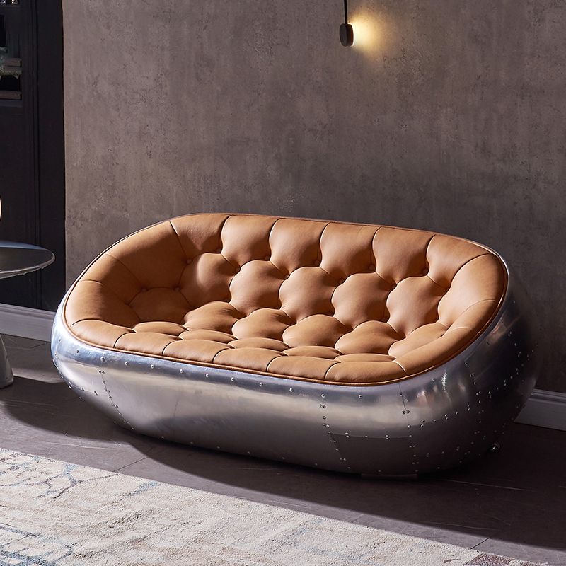 Contemporary Seating Orange Leather Tufted Living Room Settee Clearhalo 'furn' 'furn_sofas' 'Furniture' 'Living Room Furniture' 'Sofa' 'sofas' 1200x1200_7ba9fe67-5dfb-4307-80ae-6c2a5756aa35