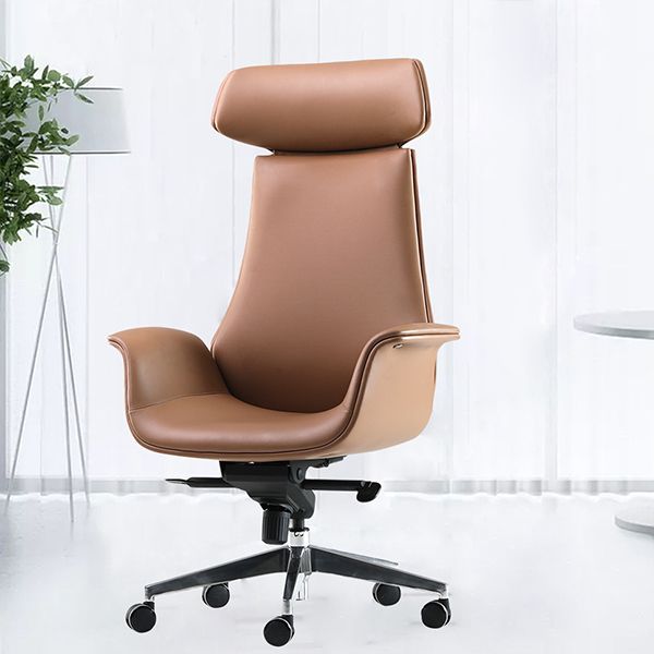 Contemporary Arm Chair Fixed Arms Adjustable Seat Height Brown Leather Office Chair Clearhalo 'furn' 'furn_office_chair' 'Furniture' 'Office Chairs' 'Office Furniture' 'office_chair' 1200x1200_7baaf7f4-9337-4490-a4a9-82708e5b1b8c