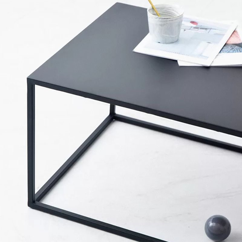 Table de cocktail rectangulaire en fer avec étagère, table basse avec cadre en H de 19,7 po, noir