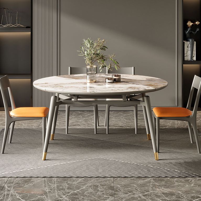Modern Extendable Dining Table Round Dining Table with 4 Wood Legs Clearhalo ' dining_table' 'Dining Tables & Seating' 'Dining Tables' 'furn' 'furn_dining_table' 'Furniture' 'furniture_dining_table' 'Kitchen & Dining Furniture' 'kitchen&dining_furn' 'kitchen' 'kitchen_dining_table' 1200x1200_7babd6d3-914f-4299-9e0d-4fc202428472