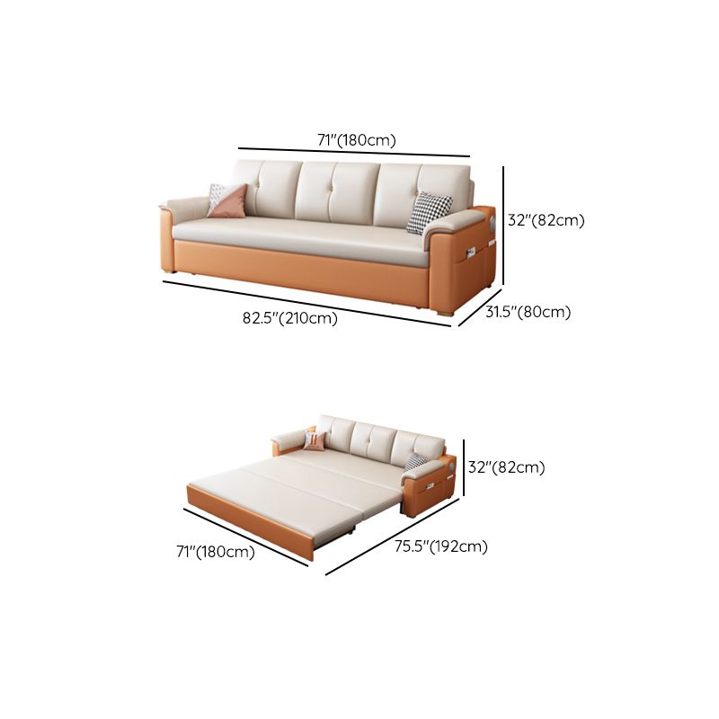 Contemporary Sofa Futon White with Storage Pillow Back Pillow Top Arms Sofa Bed Clearhalo 'furn' 'furn_futons' 'Furniture' 'Futons & Daybeds' 'Futons' 'Living Room Furniture' 1200x1200_7bae1282-e0b4-4219-ae3d-ee01c77e1ea7
