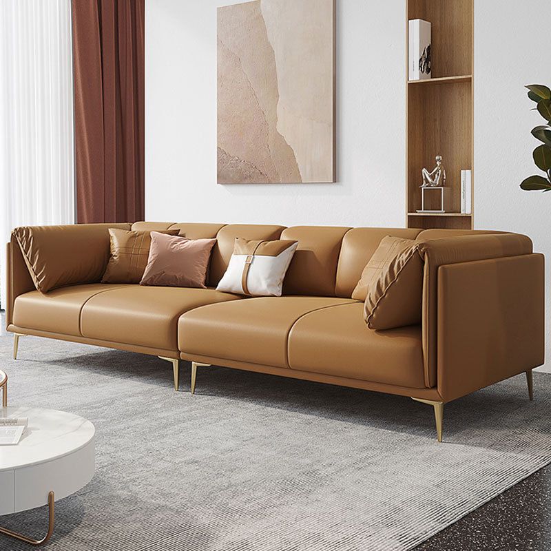 Modern Leather Pillow Top Arm Sofa Cushions Standard Sofa in Oragne Clearhalo 'furn' 'furn_sofas' 'Furniture' 'Living Room Furniture' 'Sofa' 'sofas' 1200x1200_7bae8824-815e-4d80-b998-af6fa7e97ef2