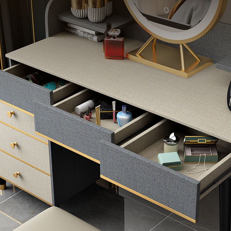 Tocador de maquillaje con madera de cajón con mesa de maquillaje y taburete glamour