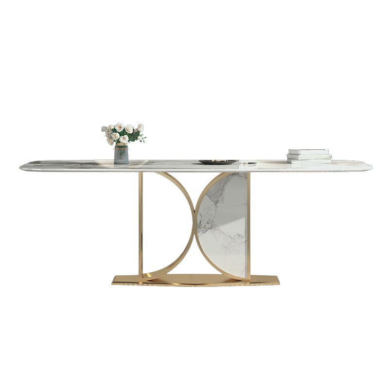 Glam Rectangle Table Sintered Stone Table with Metal Legs for Home