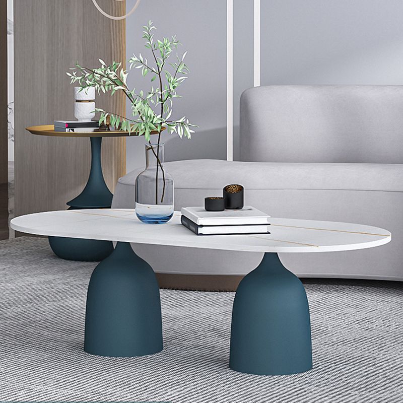 Glam 15.7"Tall Iron 2 Legs Oval Slate Table Top Coffee Table Clearhalo 'Coffee & Accent Tables' 'Coffee Tables' 'coffee_tables' 'furn' 'furn_coffee_tables' 'Furniture' 'Living Room Furniture' 1200x1200_7bb7e3eb-cc4a-49a8-930c-7528f8e7b5cb