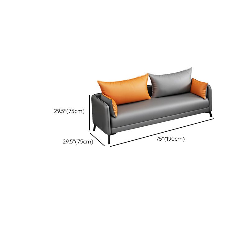 Contemporary Sofa Faux Leather Square Arm Sofa with Pillows for Apartment Clearhalo 'furn' 'furn_sofas' 'Furniture' 'Living Room Furniture' 'Sofa' 'sofas' 1200x1200_7bbc2f3f-dcfc-4611-a72c-d3c6a669dde5