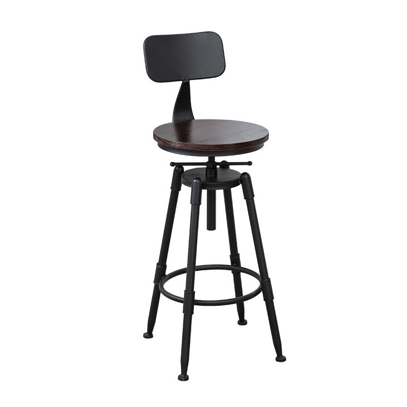 Tabouret industriel en métal, siège rond en bois, tabouret de comptoir réglable, finition mate