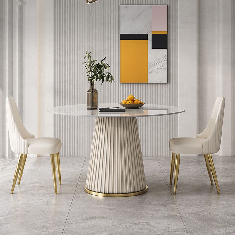 Round Traditional Luxury Dining Table White Sintered Stone Table with White Pedestal Base Clearhalo ' dining_table' 'Dining Tables & Seating' 'Dining Tables' 'furn' 'furn_dining_table' 'Furniture' 'furniture_dining_table' 'Kitchen & Dining Furniture' 'kitchen&dining_furn' 'kitchen' 'kitchen_dining_table' 1200x1200_7bc2c157-98be-400b-a820-1166d8322dda