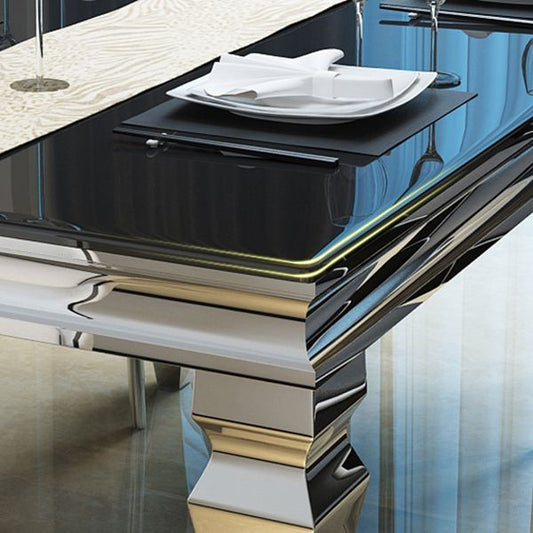 Metal Contemporary Rectangular Dining Table Glass Top Table for Dining Room Clearhalo 'Dining Tables & Seating' 'Dining Tables' 'dining_table' 'furn' 'furn_dining_table' 'Furniture' 'furniture_dining_table' 'Kitchen & Dining Furniture' 'kitchen' 'kitchen_dining_table' 1200x1200_7bc362b1-96e2-41b8-83b3-a2977b9fac7b