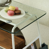 Modern Glass Side End Table Trestle Double Tier Corner Table