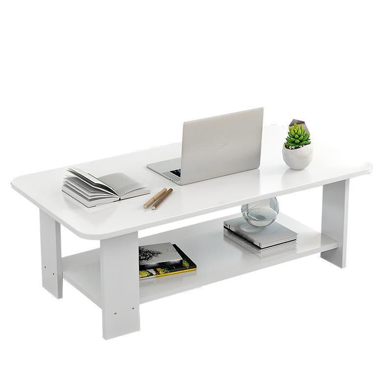 Modernes Rechteck Holz Couchtisch 16,5 "H 4 Beine Cocktailtisch mit Regal