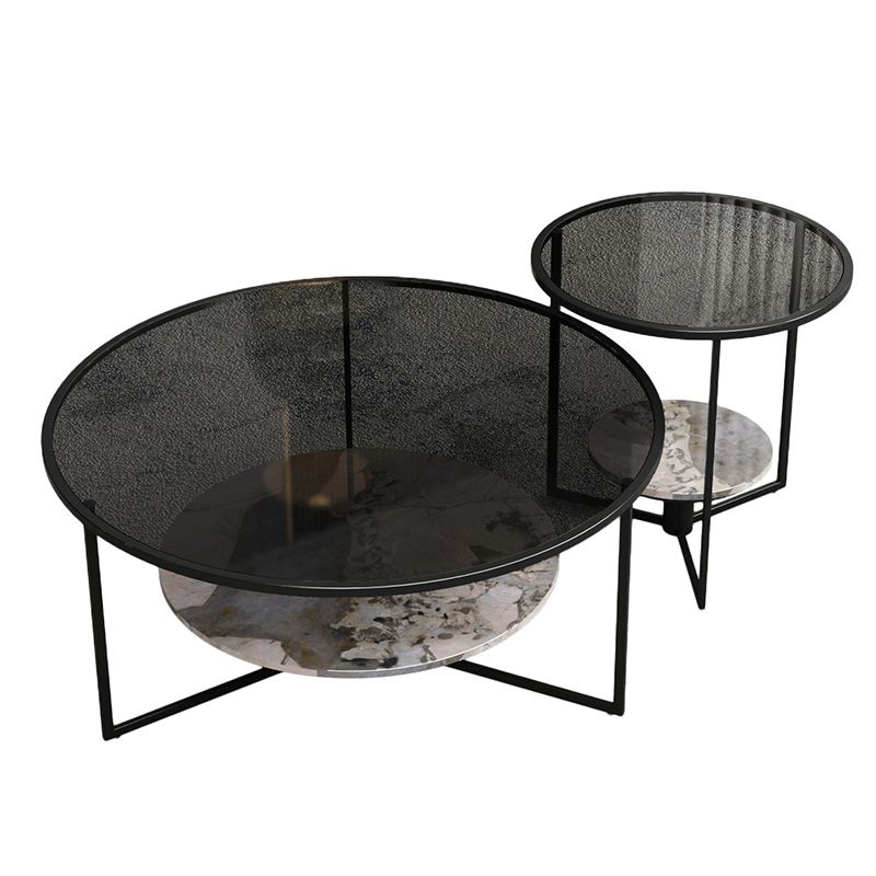 Contemporary Coffee Table Round Glass Top Cocktail Table with Storage Clearhalo 'Coffee & Accent Tables' 'Coffee Tables' 'coffee_tables' 'furn' 'furn_coffee_tables' 'Furniture' 'Living Room Furniture' 1200x1200_7bc84bfc-5c90-42c8-8e7c-75f4f495c439