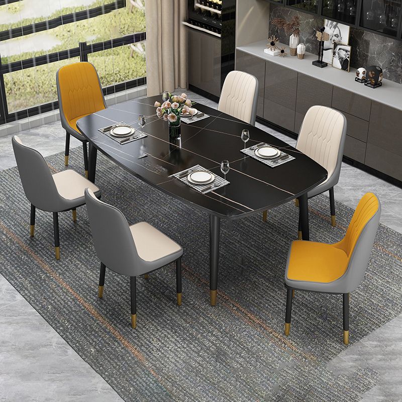 Mesa de comedor rectangular estilo Glam, mesa de comedor con tapa de piedra y 4 patas