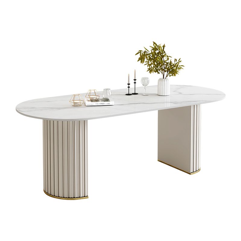 Simple Oval Dining Room Table Sintered Stone Top Double Pedestal Table Clearhalo 'Dining Tables & Seating' 'Dining Tables' 'dining_table' 'furn' 'furn_dining_table' 'Furniture' 'Kitchen & Dining Furniture' 1200x1200_7bce7c5f-90c7-4344-aaa4-38c09b7be81c