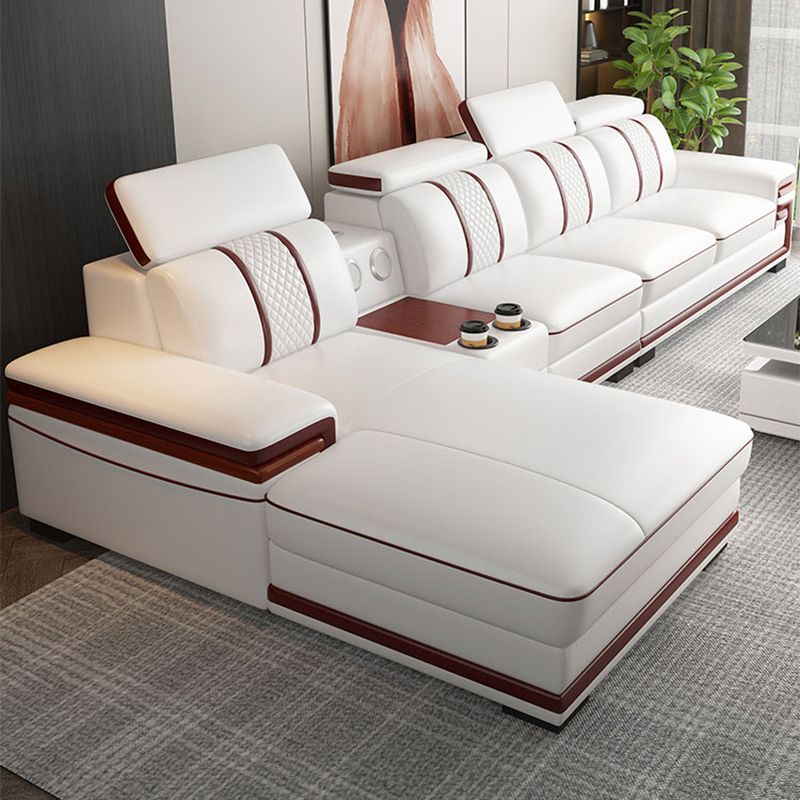 Glam Style Sectional Solid Wood Frame White Built-in Armrest Cushioning Backrest Sofa