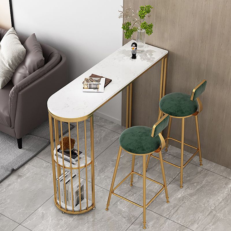 Glam Faux Marble Bistro Table Indoor Iron Double Pedestal Bar Dining Table with 2-Shelf Clearhalo 'Bar Furniture' 'Bar Tables' 'bar_tables' 'furn' 'furn_bar_tables' 'Furniture' 'furniture_bar_tables' 'Kitchen & Dining Furniture' 1200x1200_7bcf3f61-0da6-4b1c-83d7-4e31395493e3
