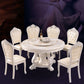 White Stone Top Dining Table Round Table with Wood Pedestal Base