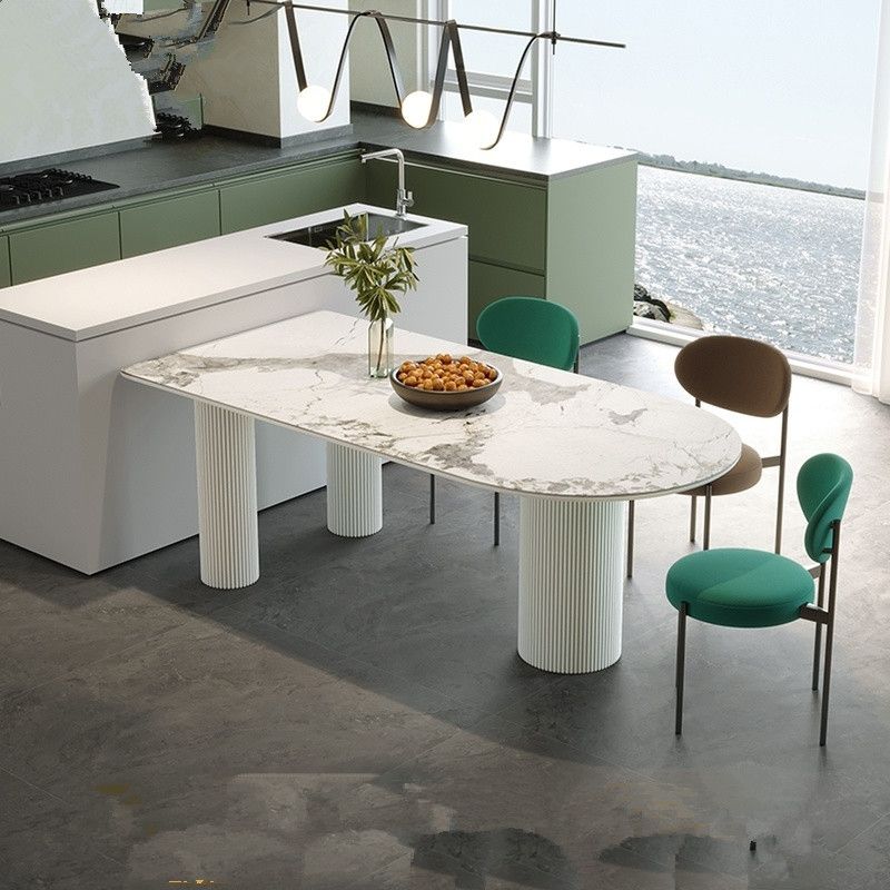 White Tripod Base Dining Table Stone Top Modern Dining Room Kitchen Table Clearhalo 'Dining Tables & Seating' 'Dining Tables' 'dining_table' 'furn' 'furn_dining_table' 'Furniture' 'furniture_dining_table' 'Kitchen & Dining Furniture' 'kitchen' 'kitchen_dining_table' 1200x1200_7bd5c03a-b24f-4dbc-8ede-f92adcbff87b