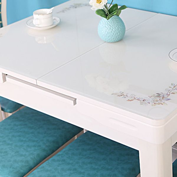 Eigentijdse uitbreidbare rechthoekige glazen eettafel met 4 poten