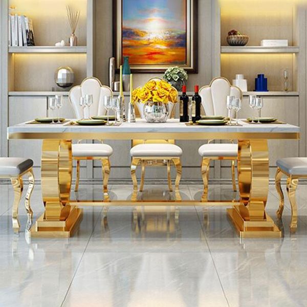 Traditional Luxury Marble Dining Table Rectangle Table with Gold Metal Base Clearhalo ' dining_table' 'Dining Tables & Seating' 'Dining Tables' 'furn' 'furn_dining_table' 'Furniture' 'furniture_dining_table' 'Kitchen & Dining Furniture' 'kitchen&dining_furn' 'kitchen' 'kitchen_dining_table' 1200x1200_7be10961-83d4-4f5e-bbc6-256e291d1e86