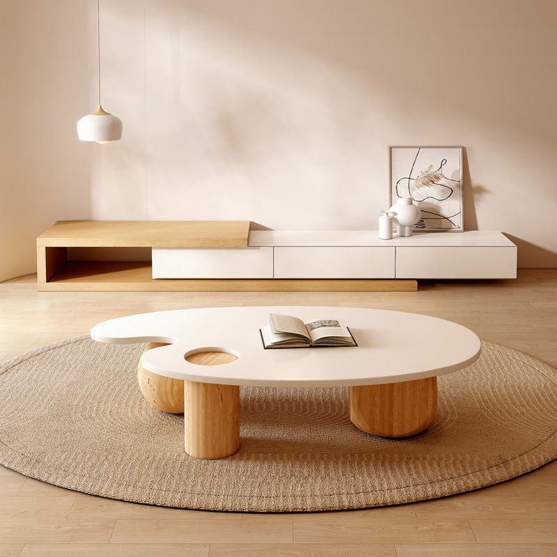 Solid Wood Coffee Table Modern Natural & White Geometric Cocktail Table Clearhalo 'Coffee & Accent Tables' 'Coffee Tables' 'coffee_tables' 'furn' 'furn_coffee_tables' 'Furniture' 'Living Room Furniture' 1200x1200_7be2e153-a910-4aa5-b5d2-11aa040949a1
