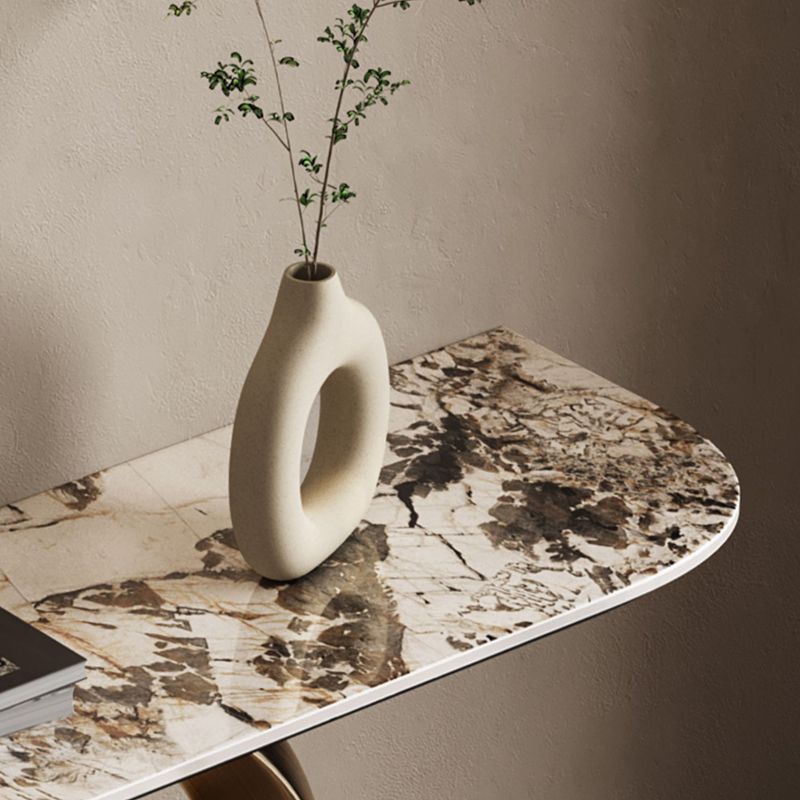 Half Moon Shape Contemporary Console Table Gold Stone Console Sofa Table Clearhalo 'Console Tables' 'console_tables' 'Entry & Mudroom Furniture' 'furn' 'furn_console_tables' 'Furniture' 1200x1200_7be35c49-4c26-45d2-9228-b2e4d58249a7