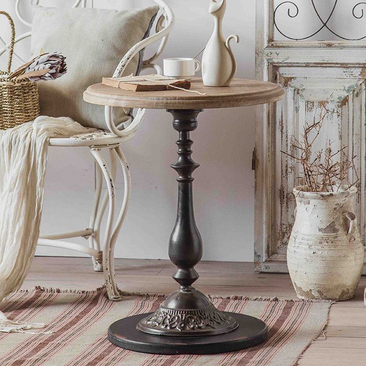 French Country Stylepedestal Base Design Circular Old Solid Wood Table Side Table