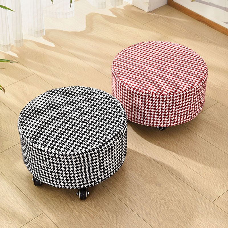 Cotton Blend Ottoman Houndstooth Pattern Fade Resistant Round Ottoman with Wheels Clearhalo 'furn' 'furn_ottomans_poufs' 'Furniture' 'Living Room Furniture' 'Ottomans & Poufs' 'ottomans_poufs' 1200x1200_7be71981-0357-47fc-bb1f-265ab8349be7