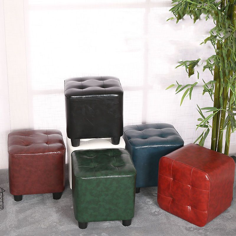 Modern Square Pouf Pure Color Tufted Upholstered Faux Leather Cube Ottoman Clearhalo 'furn' 'furn_ottomans_poufs' 'Furniture' 'Living Room Furniture' 'Ottomans & Poufs' 'ottomans_poufs' 1200x1200_7be829fd-1869-4b0c-b905-08d853e31412