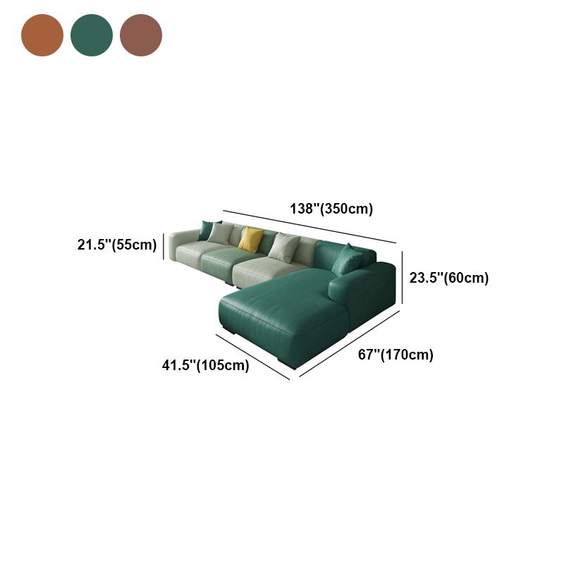 Modern Loose Back Sofa & Chaise 137.8"L*66.93"W*23.62"H Faux Leather Recessed Arm Sofa Clearhalo 'furn' 'furn_sectionals' 'Furniture' 'furniture_sectionals' 'Living Room Furniture' 'Sectionals' 1200x1200_7be86bd9-7d58-4de4-9118-43073d401537