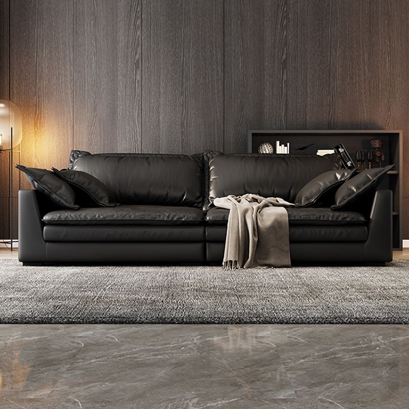 Black Stain Resistant Contemporary Faux Leather Square Arm Sofa with Bolster Pillows Clearhalo 'furn' 'furn_sofas' 'Furniture' 'furniture_sofas' 'kitchen' 'kitchen_sofas' 'Living Room Furniture' 'Sofa' 'sofas' 1200x1200_7bee484e-dc4e-434b-afe6-79412901fc35