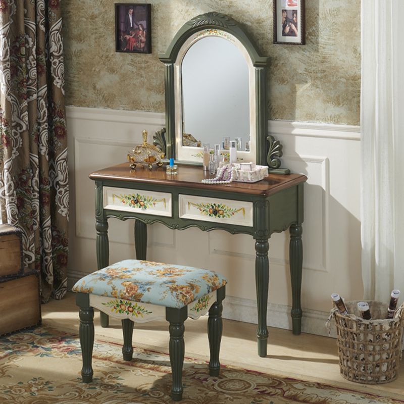 Table de vanité de maquillage victorien avec tabouret et commode miroir avec tiroirs de rangement