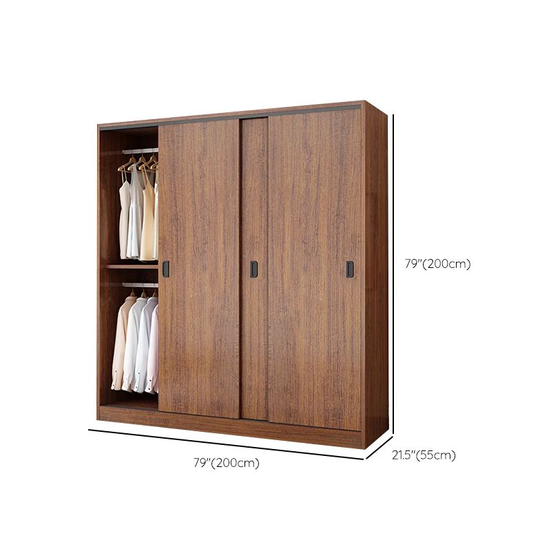 Artificial Wood Wardrobe Brown Wardrobe with Sliding Doors for Bedroom