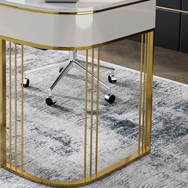 Escritorio de escritura de glam beige con escritorio de oficina de cajones de 23.6 "de ancho para la oficina