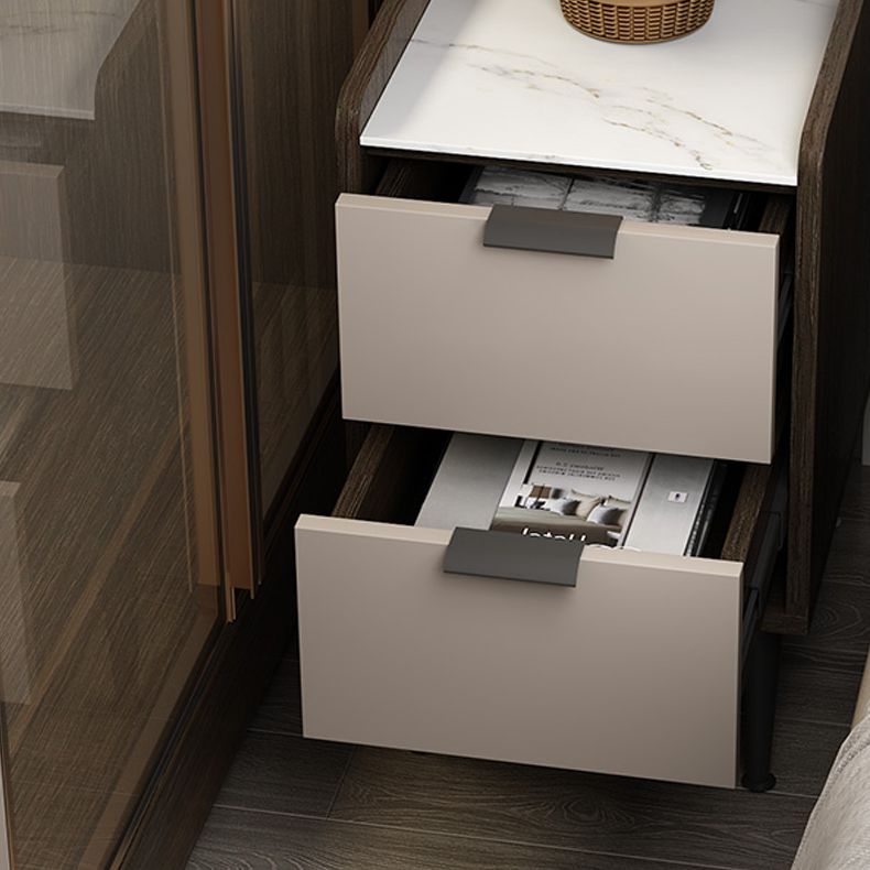 Espresso Wood and Off-White Night Table Modern Stone and Pearl Wood Bedside Cabinet Clearhalo 'Bedroom Furniture' 'furn' 'furn_night_stand' 'Furniture' 'night_stand' 'Nightstands' 1200x1200_7bfab258-e26b-47bc-bc40-7a4f0a774dcd