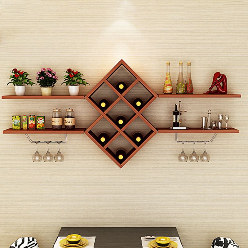 Contemporary Manufactured Wood Wine Bottle & Glass Rack Wall Mounted Wine Rack Kit