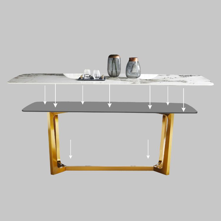 Rectangle Traditional Luxury Dining Table White Sintered Stone Table with Gold Trestle Base Clearhalo ' dining_table' 'Dining Tables & Seating' 'Dining Tables' 'furn' 'furn_dining_table' 'Furniture' 'furniture_dining_table' 'Kitchen & Dining Furniture' 'kitchen&dining_furn' 'kitchen' 'kitchen_dining_table' 1200x1200_7bfd5ad1-c9a2-4224-9cd7-40e588a21368