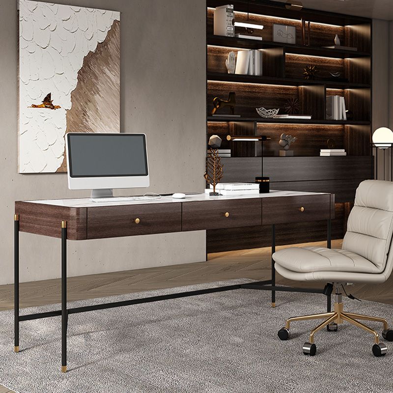 グラム長方形のライティングデスクストーンオフィスデスク3つの引き出し付き