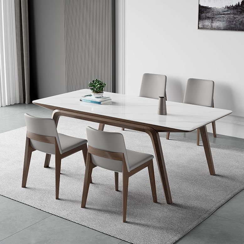 Table de salle à manger en pierre frittée de table rectangulaire moderne avec pieds en bois
