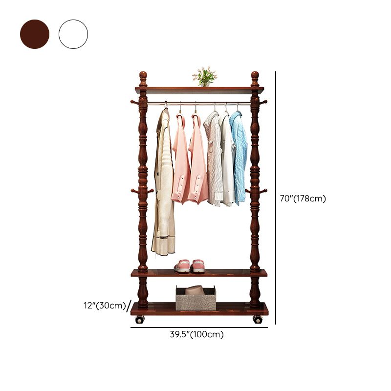 Traditional Solid Wood Coat Hanger Free Standing Coat Rack with Storage ...