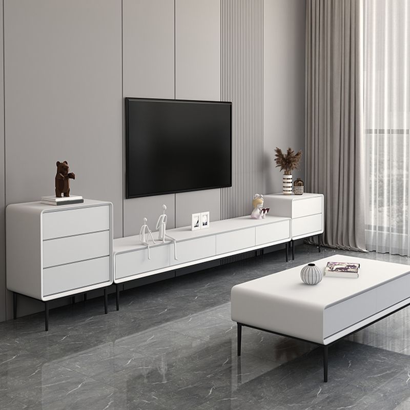 White TV Media Console Contemporary TV Stand Console with Drawers Clearhalo 'furn' 'furn_tv_stands_entertainment_centers' 'Furniture' 'Living Room Furniture' 'TV Stands & Entertainment Centers' 'TV Stands & Media Storage Furniture' 'tv_stands_entertainment_centers' 1200x1200_7c103e06-e6f0-4fcf-837e-010e7da6e072