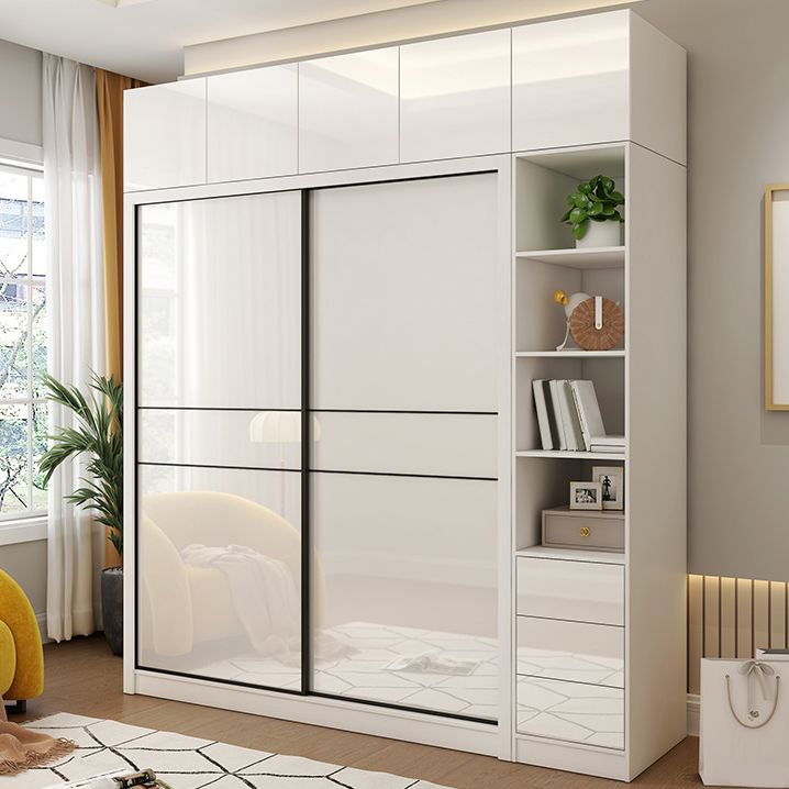 White Mirrored Finish Wardrobe Cabinet Modern Engineered Wood Wardrobe Clearhalo 'Armoires & Wardrobes' 'armoires_wardrobes' 'Bedroom Furniture' 'furn' 'furn_armoires_wardrobes' 'Furniture' 1200x1200_7c13634d-6d7b-41a3-bbea-f065cb4e102f
