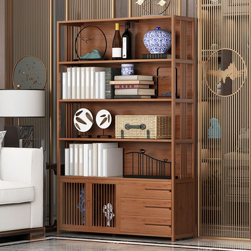 Modern Bamboo Bookshelf Brown Closed Back Shelf Bookcase With Cabinets