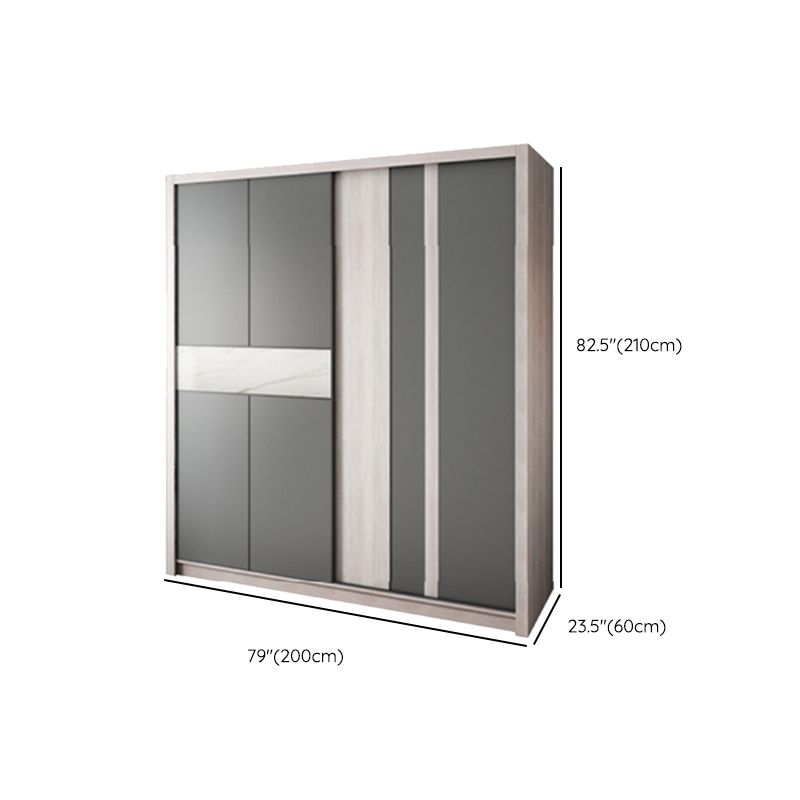 Grey Sliding Wardrobe Cabinet Contemporary Wardrobe Armoire for Bedroom Clearhalo 'Armoires & Wardrobes' 'armoires_wardrobes' 'Bedroom Furniture' 'furn' 'furn_armoires_wardrobes' 'Furniture' 1200x1200_7c156562-213d-4b8c-aa4d-3a431d56d0b0