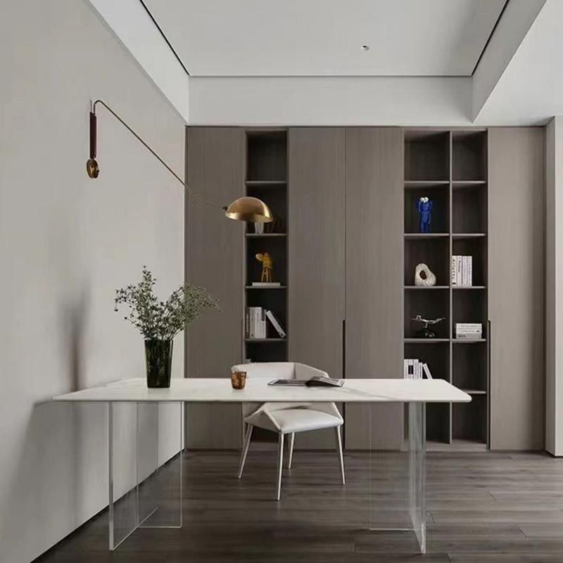 Rectangular Stone Dining Table Modern White Furniture with Acrylic Double Pedestal Clearhalo 'Dining Tables & Seating' 'Dining Tables' 'dining_table' 'furn' 'furn_dining_table' 'Furniture' 'Kitchen & Dining Furniture' 1200x1200_7c18dea8-5294-4027-b130-42f77fdb36f8