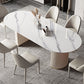 Modern Double Pedestal Table Oval Dining Table with Steel Base