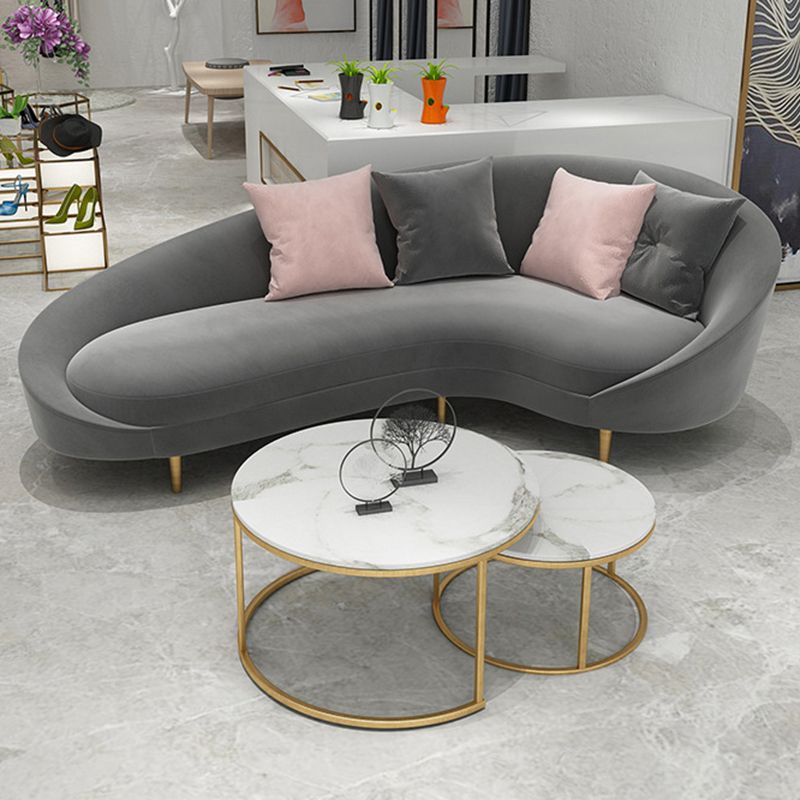 Curved Velvet Sofa Tight Back 33.46 inch High Sloped Arm Sofa Clearhalo 'furn' 'furn_sofas' 'Furniture' 'Living Room Furniture' 'Sofa' 'sofas' 1200x1200_7c23f746-43b9-43a7-a62e-33b9944d1349