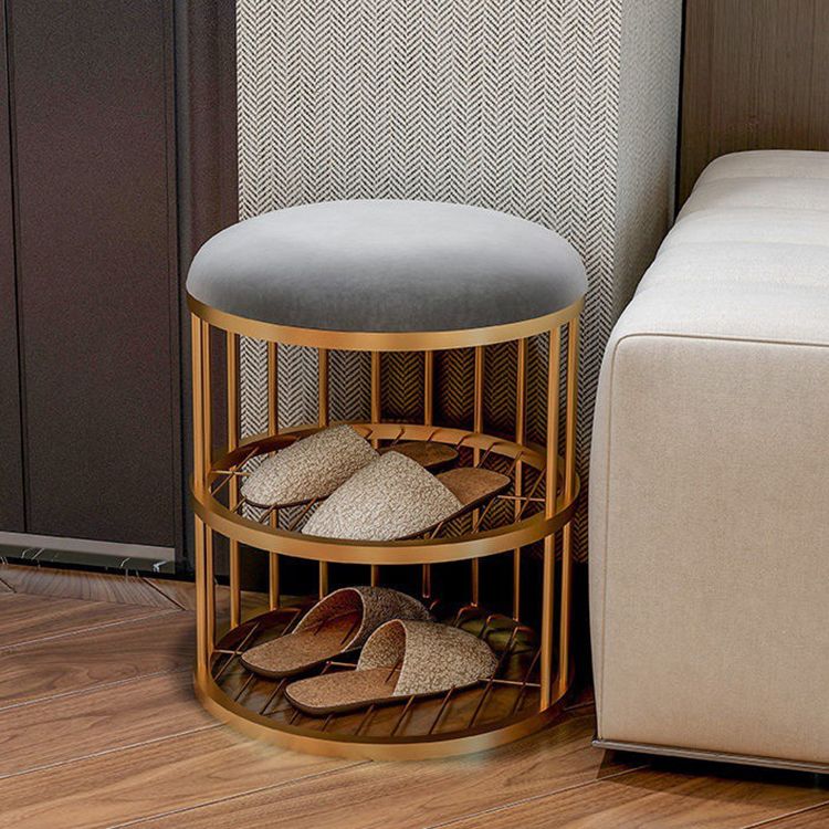 Industrial Cylinder Shape Ottoman Plain Velvet Metal Frame Shelved Storage Pouf Clearhalo 'furn' 'furn_ottomans_poufs' 'Furniture' 'Living Room Furniture' 'Ottomans & Poufs' 'ottomans_poufs' 1200x1200_7c277056-66ee-44bf-854a-e85faf2b1c4f